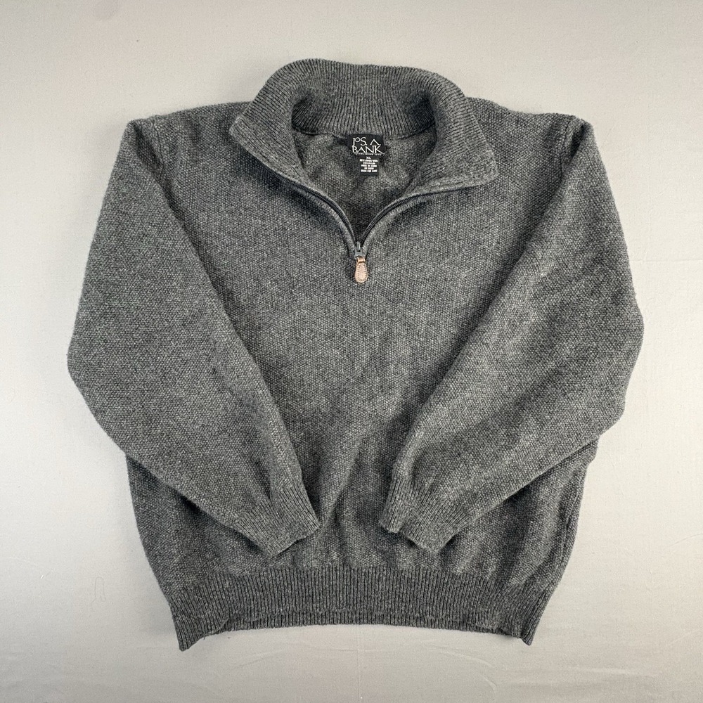 Jos A Bank Men's XL Traveler 1/4 Zip Gray 80%  Lamb Wool Pullover Sweater